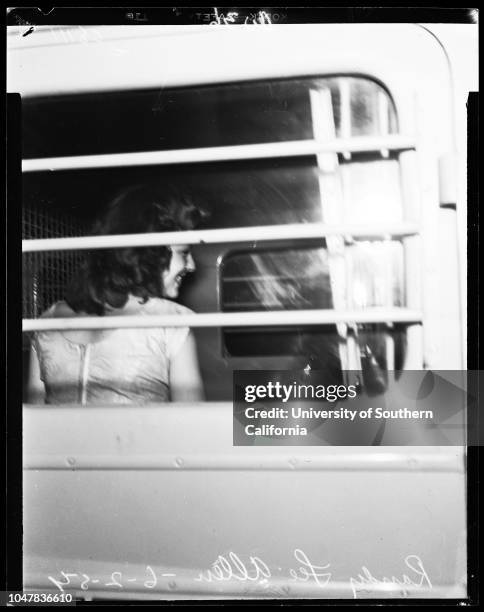 Gambling suspects at West Hollywood Jail, 2 June 1954. Randy Lee Allen -- 24 years ;Deputy R.F Block.;Caption slip reads: 'Photographer: Wesselmann....