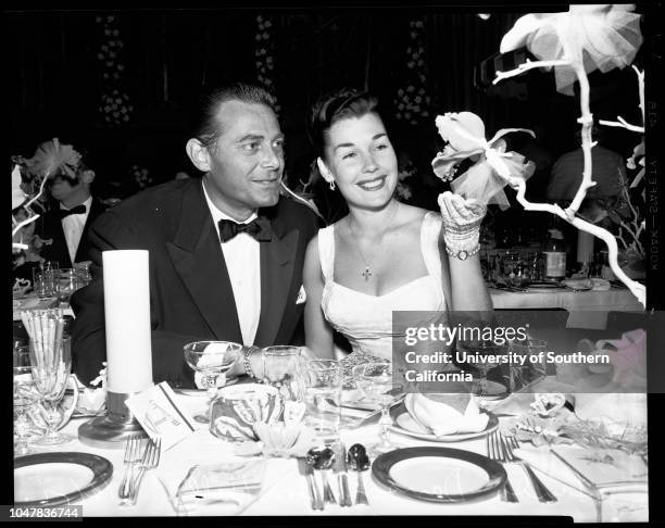 Mocambo Party for Mr and Mrs C Ray Gilliland, 2 June 1954. Warden Woolard;Jon Hall;Mr and Mrs C Ray Gilliland;Linda Danson;Hyatt Von Dehn;Beverly...