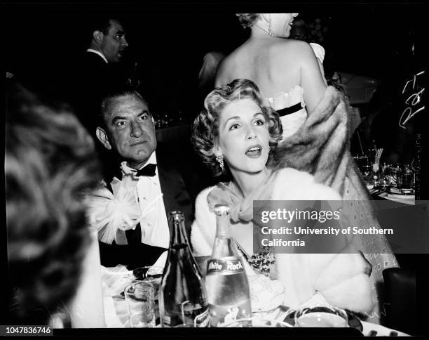 Mocambo Party for Mr and Mrs C Ray Gilliland, 2 June 1954. Warden Woolard;Jon Hall;Mr and Mrs C Ray Gilliland;Linda Danson;Hyatt Von Dehn;Beverly...