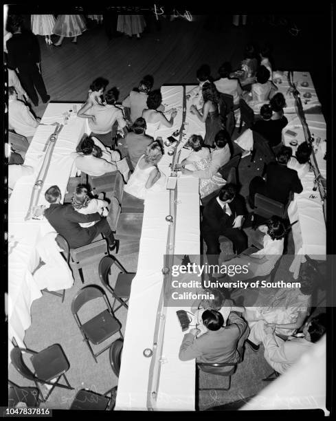 High school students party and dance , 18 June 1954. Beth Duer;Jerry Pres - 19 years;Janet Eul - 18 years;Jim Caldersood - 17 years;Beverly Thompson...