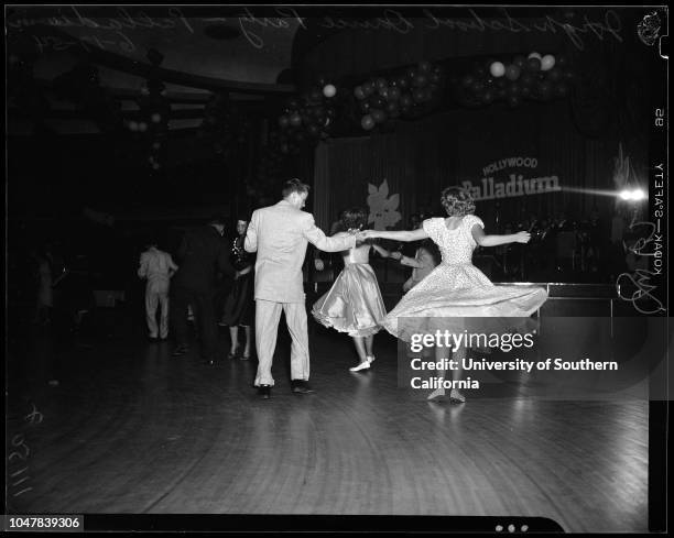 High school students party and dance , 18 June 1954. Beth Duer;Jerry Pres - 19 years;Janet Eul - 18 years;Jim Caldersood - 17 years;Beverly Thompson...