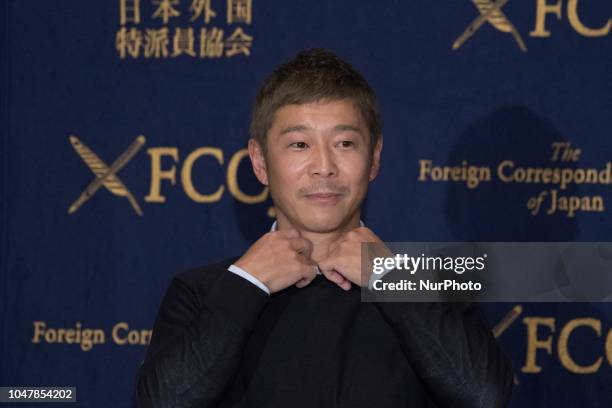Yusaku Maezawa, entrepreneur and CEO of ZOZOTOWN and SpaceX BFR's first private passenger, speaks during a press conference at the Foreign...