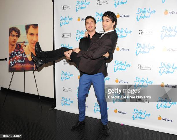 Actors Nat Wolff and Alex Wolff attend 'Stella's Last Weekend' New York Premiere at Angelika Film Center on October 8, 2018 in New York City.