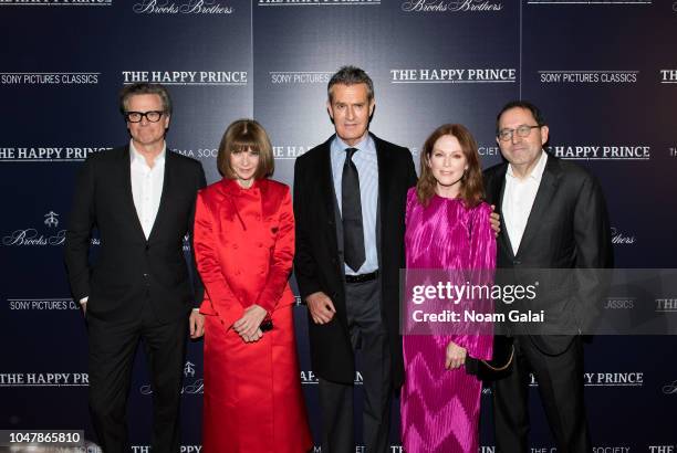 Colin Firth, Anna Wintour, Rupert Everett, Julianne Moore and Michael Barker attend "The Happy Prince" New York screening at iPic Cinema on October...