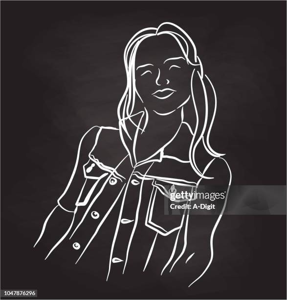 happy woman portrait chalk - sketch young woman stock illustrations