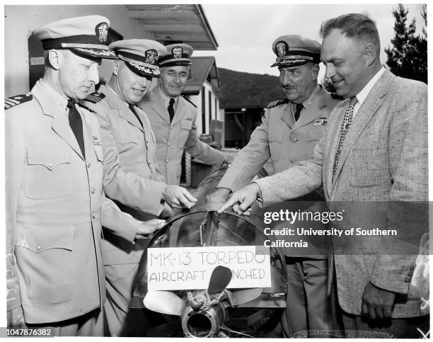 Navy Morris Dam test range , 14 May 1957. Harold Eynon;R.V Sheppard;R Schlichenmeir;Robert Larson;Sverre Johannesen;A.T Sreinkamp;John Baird;H.B...