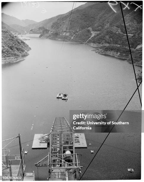 Navy Morris Dam test range , 14 May 1957. Harold Eynon;R.V Sheppard;R Schlichenmeir;Robert Larson;Sverre Johannesen;A.T Sreinkamp;John Baird;H.B...