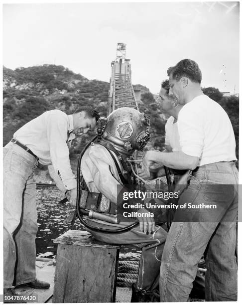 Navy Morris Dam test range , 14 May 1957. Harold Eynon;R.V Sheppard;R Schlichenmeir;Robert Larson;Sverre Johannesen;A.T Sreinkamp;John Baird;H.B...