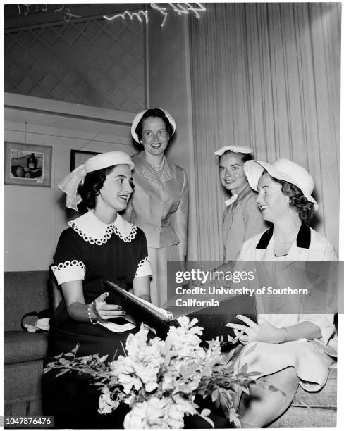 World Trade Week, 17 May 1957. Dr. Walter Schmid ;Yolande Ringoot ;Sheriff Eugene Biscailuz;Wendell Shore .;Caption slip reads: 'Date: . Reporter:...