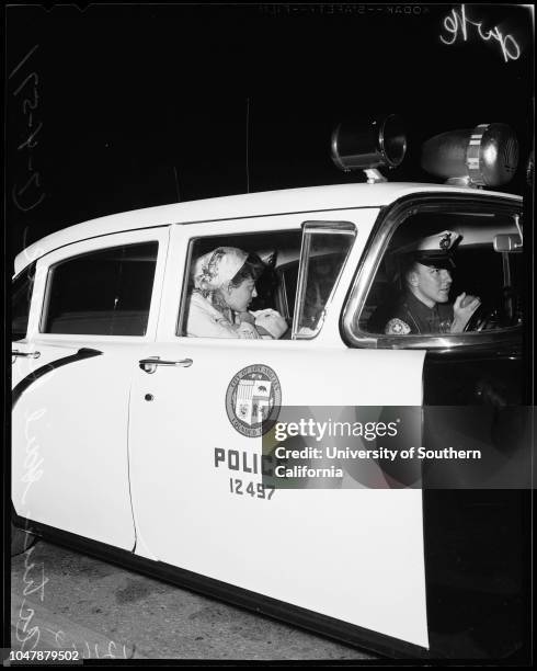 Gail Russel , 4 July 1957. Gail Russel;Officer C.H. Specht;Officer H.A Wharmby;Car in broken window;Arlie Bahr ;Robert Reynolds ;Jerry Reichman - 23...