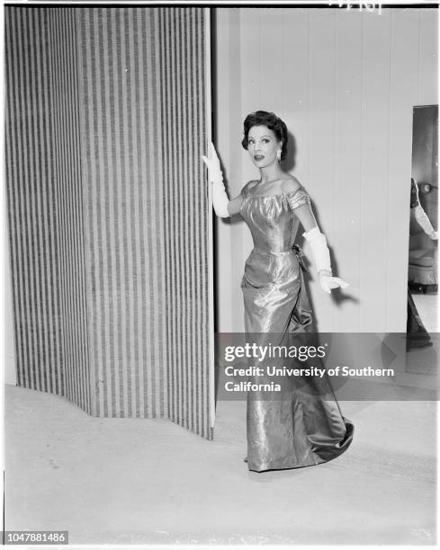 Opera Fashions, 19 September 1957. Model Gowns for Opera from Helga's Dress Shop;Edith Small Shop;Peggy Hunt Shop. .;Caption slip reads:...