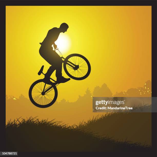 bicycle sunset - man mountain bike stock illustrations