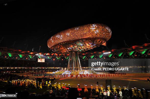 An interior view of the XIX Commonwealth Games opening ceremony at the Jawaharlal Nehru stadium in New Delhi on October 3, 2010. The troubled Games...