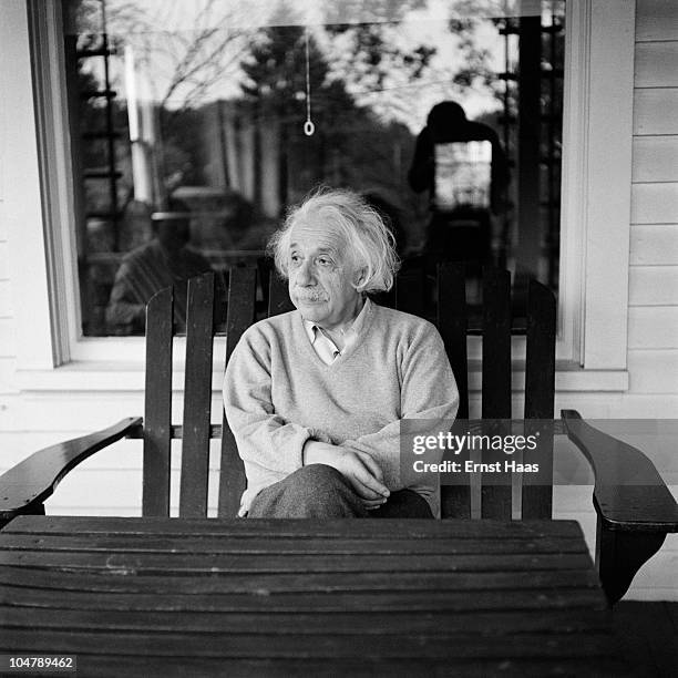 German-born American physicist Albert Einstein outside his home in Princeton, New Jersey, where he is professor at the Institute for Advanced...