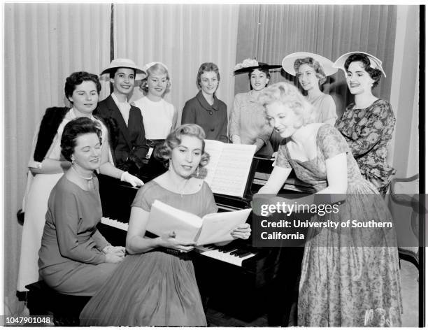 Coronet Tea, 3 February 1958. Mrs Bert B Malouf;Mrs John Guerin Junior;Mrs George Irvin;Miss Barbara Baumgartner;Mrs John Higgins Cosgrove;Mrs John F...