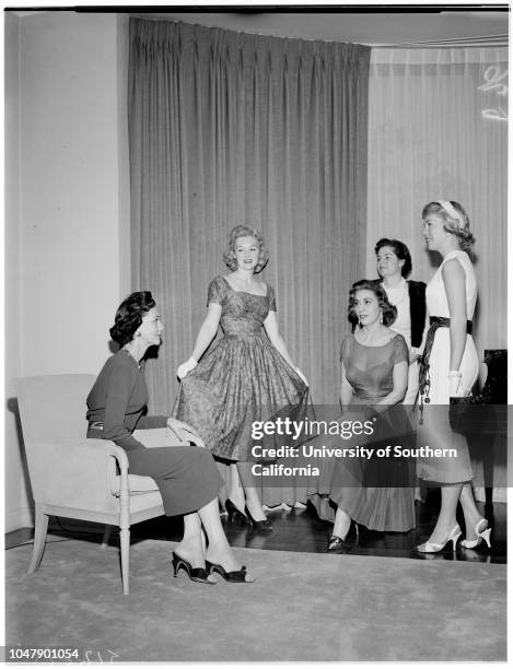 Coronet Tea, 3 February 1958. Mrs Bert B Malouf;Mrs John Guerin Junior;Mrs George Irvin;Miss Barbara Baumgartner;Mrs John Higgins Cosgrove;Mrs John F...