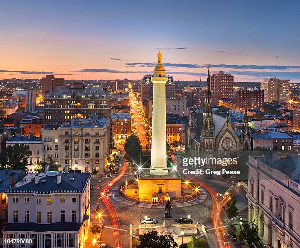 mount vernon square with washington monument - baltimore maryland stock pictures, royalty-free photos & images