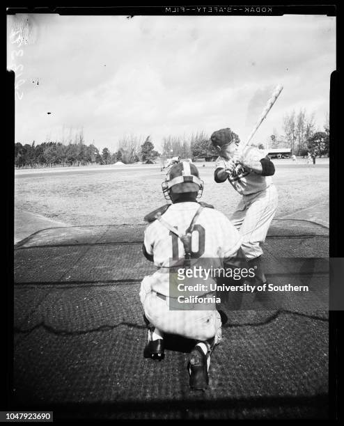 Baseball -- Dodgers at Vero Beach, 27 February 1958. Doc Wendler;Ed Roebuck;Roger Craig;Joe Pignatano;Carl Furillo;Don Zimmer;Ruth Jackson;Randy...