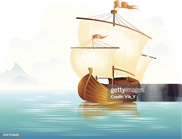 stockillustraties, clipart, cartoons en iconen met the sailing ship - sail