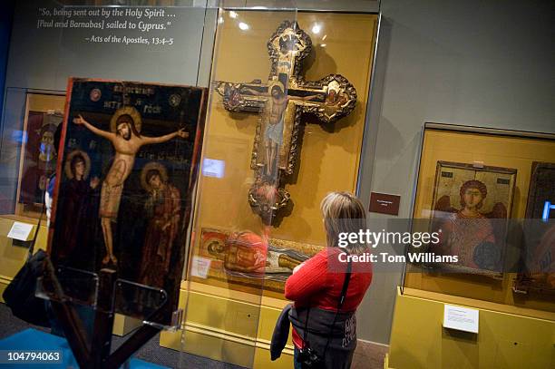 Tempera on wood depiction of the Crucifixion dating from 1562 is on display at in the "Cyprus: Crossroads of Civilizations," exhibit at the National...