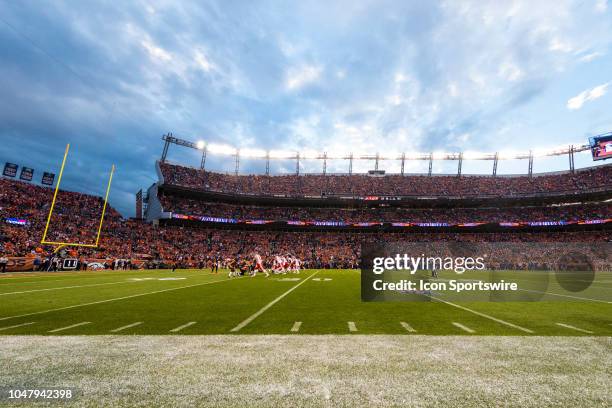 General view of the interior of Broncos Stadium at Mile High before the NFL regular season football game against the Kansas City Chiefs on October 01...