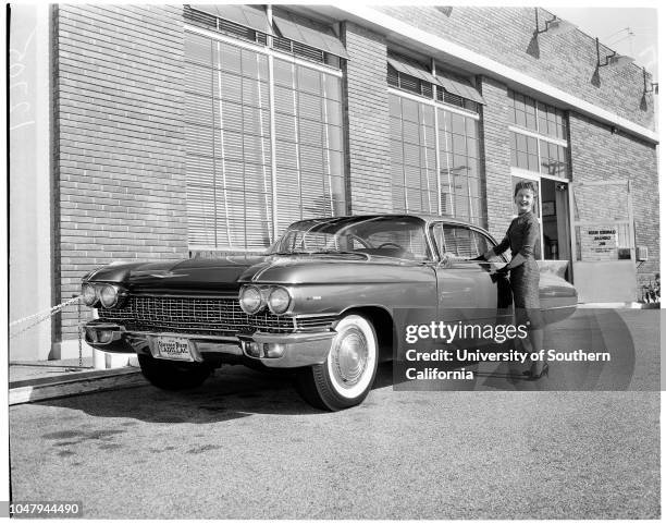 Contest prize , 20 January 1960. Coleen Gray .;Caption slip reads: 'Photographer: Paegel. Date: . Assignment:Coleen Gray with Cadillac. Negs. To...