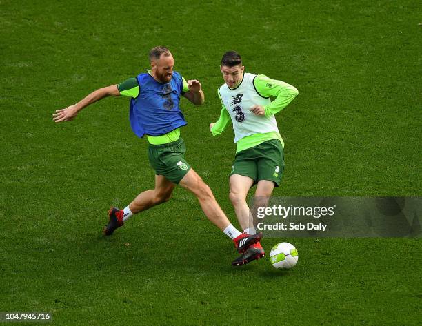 Dublin , Ireland - 9 October 2018; David Meyler, left, and Darragh Lenihan during a Republic of Ireland training session at the Aviva Stadium in...