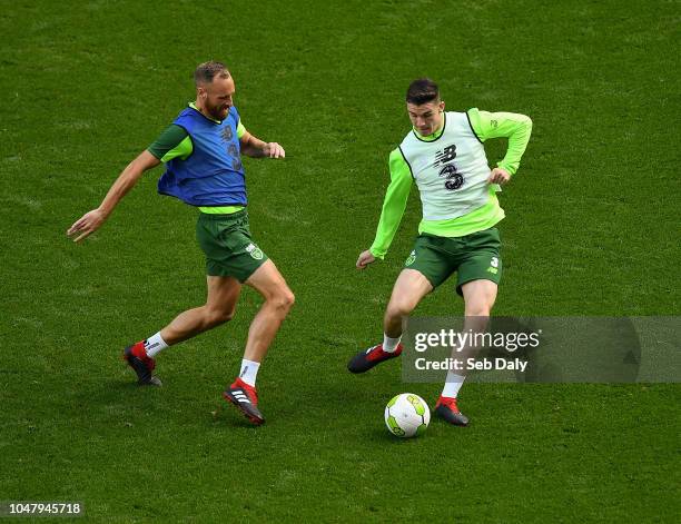 Dublin , Ireland - 9 October 2018; David Meyler, left, and Darragh Lenihan during a Republic of Ireland training session at the Aviva Stadium in...