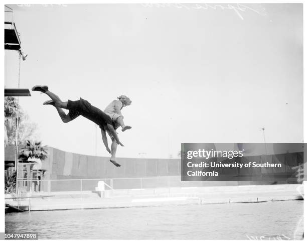 Examiner International Sports and Vacation Show. March 16 1960. At Swim Stadium, Coliseum, Sports Arena;Skeet shooting;Water skiing;Comedy diving....