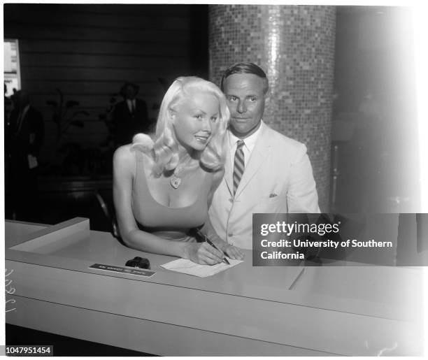 Marriage license, 1 August 1960. Joi Lansing;Stan Todd.;Caption slip reads: 'Photographer: Mitchell. Date: . Reporter: Keating. Assignment: Marriage...
