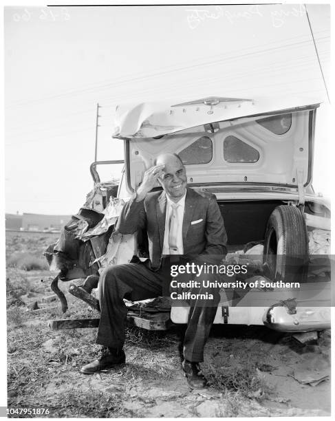 Train versus auto collision at Coldwater and Raymer, North Hollywood, August 16 1960. Harry E Dougherty .;Caption slip reads: 'Photographer:...