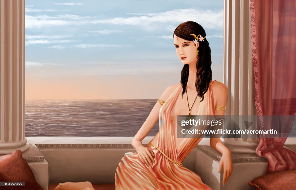 Woman sitting on window side