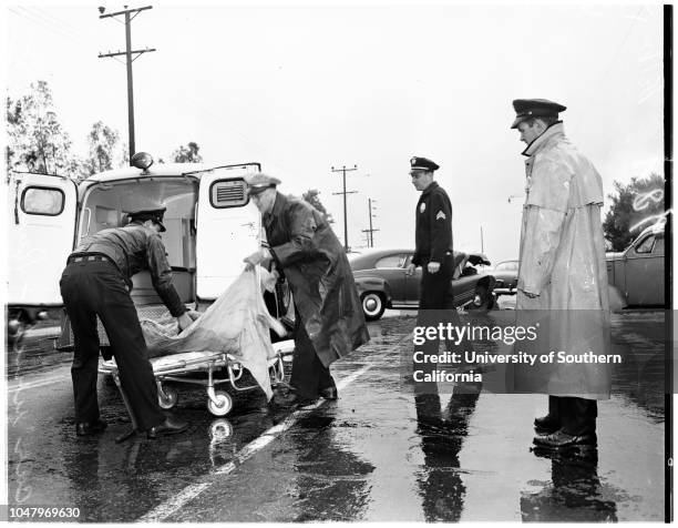 Two car wreck on Riverside Drive -- 1 mile north of Los Feliz, April 25, 1951. Wayne Goodman;Sergeant Harry Nelson.;More descriptive information with...