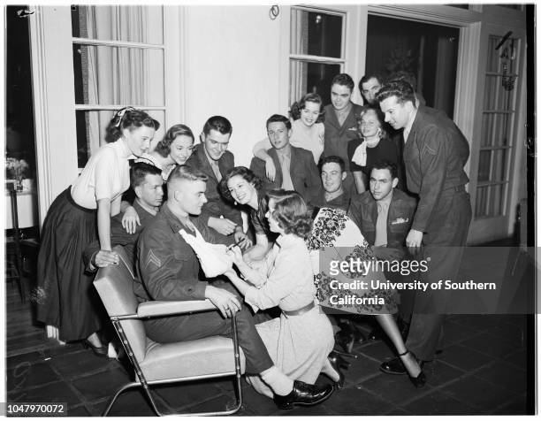 Korean wounded, April 26, 1951. Howard A Clark;Lowell Teter;Joan Taylor;Mary Murphy;Susan Morrow;Nancy Hale;Jim Mimmack;Nancy Gates;Ellis...