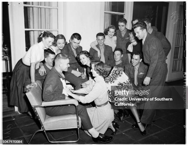 Korean wounded, April 26, 1951. Howard A Clark;Lowell Teter;Joan Taylor;Mary Murphy;Susan Morrow;Nancy Hale;Jim Mimmack;Nancy Gates;Ellis...