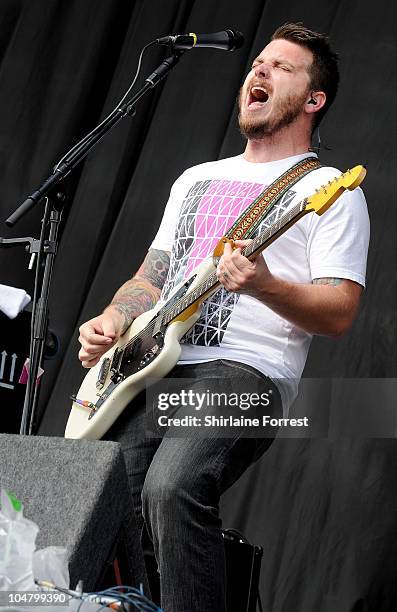 Dustin Kensrue of Thrice performs on day two of the Leeds Festival at Branham Park on August 28, 2010 in Leeds, England.