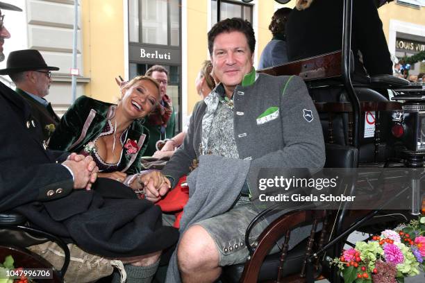 Francis Fulton-Smith and his girlfriend Claudia Maria Hillmeier during the 'Fruehstueck bei Tiffany' at Tiffany Store ahead of the Oktoberfes on...