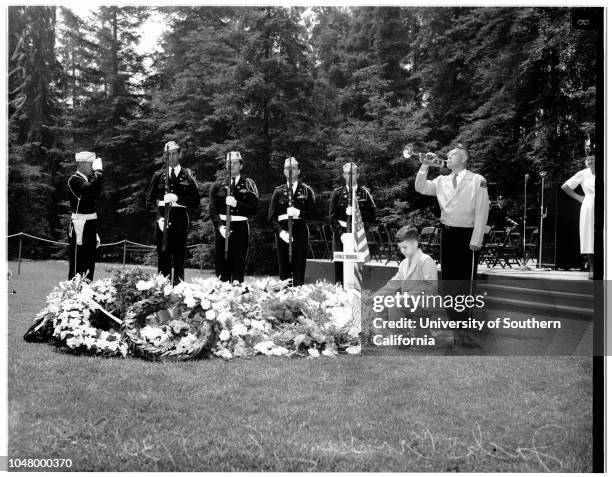 San Pedro Memorial Day services, Forest Lawn, May 30, 1951. Jackie Crosby -- 8 years;Paul Abell -- 4 years;Bill Abell -- 6 years;Hoover High...