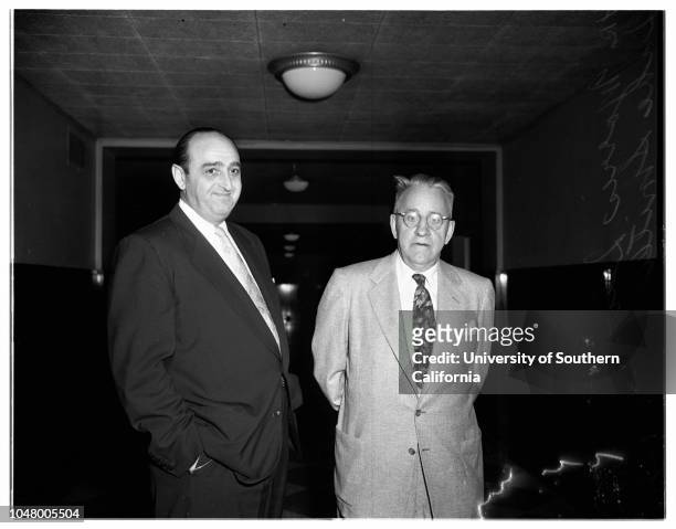 Income tax hearing -- Mickey Cohen, June 6, 1951. Morris Lewis ;Luke Smith;Elliot Zack;John F O'Rourke ;Charles Ross ;Attorney Maurice...