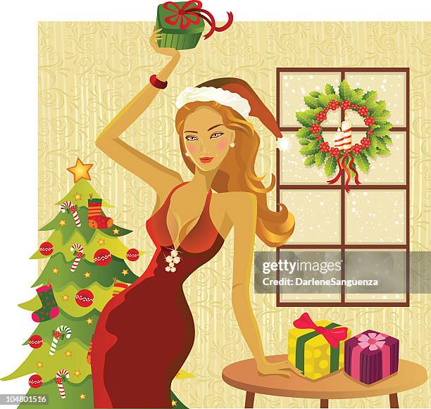 sexy female santa claus - ethnic woman at christmas stock illustrations