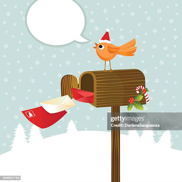 christmas mailbox with letters - winter mailbox stock illustrations