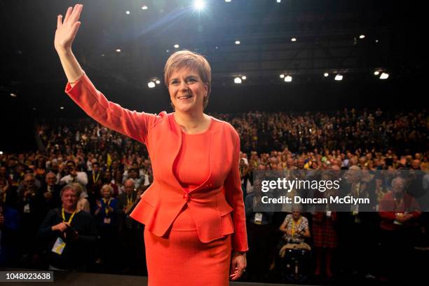 First Minister of Scotland Nicola Sturgeon MSP makes her keynote speech at the 84th annual SNP conference at the Scottish Exhibition and Conference...