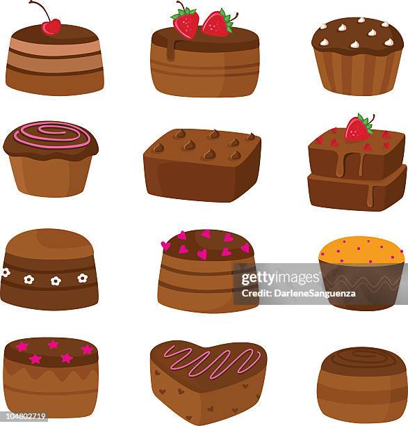 ilustraciones, imágenes clip art, dibujos animados e iconos de stock de pastel de chocolate iconos - brownie