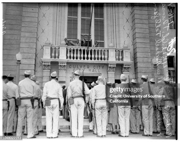 Military government games, July 11, 1951. Colonel Sidney F Dunn ;Richard Scammon ;Major General Milton B Halsey ;Colonel Arthur Campbell ;Colonel C.C...