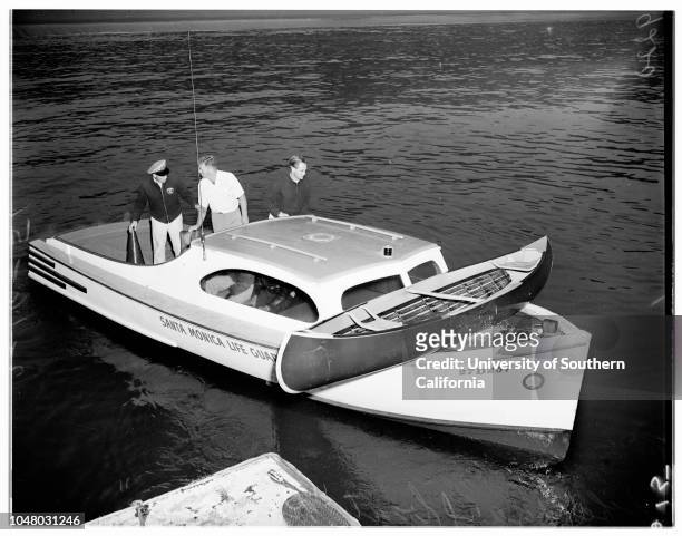 Canoe drowning, July 16, 1951. Mr and Mrs Allen Dunn Senior;Wilson Dunn ;Mike Underwood ;drowned body of John Keeler.;More descriptive information...