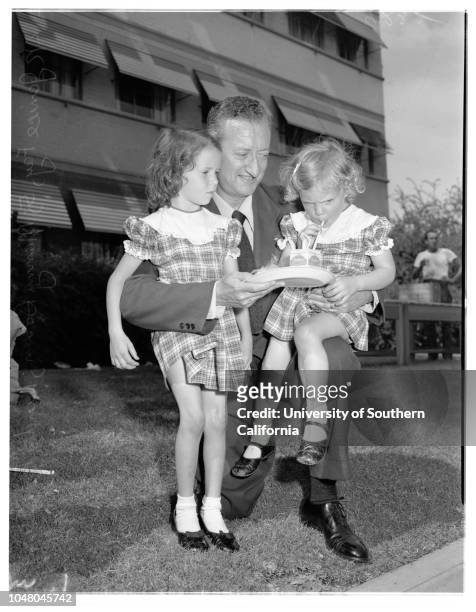 Marion Davies Clinic children at Walt Disney 'Wonderland Party' at Burbank studio, 28 July 1951. Bobby Page -- 6 years;Vicki Hodge -- 6 years;Judy...