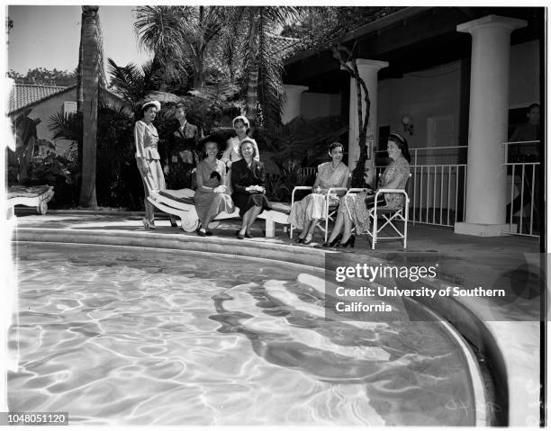 New provisionals of the Social Service Juniors, Bel Air Hotel, 11 July 1951. Patricia Lee;Mrs John A Serrao;Mrs Irving Chappel, Jr.;Mrs Robert O...