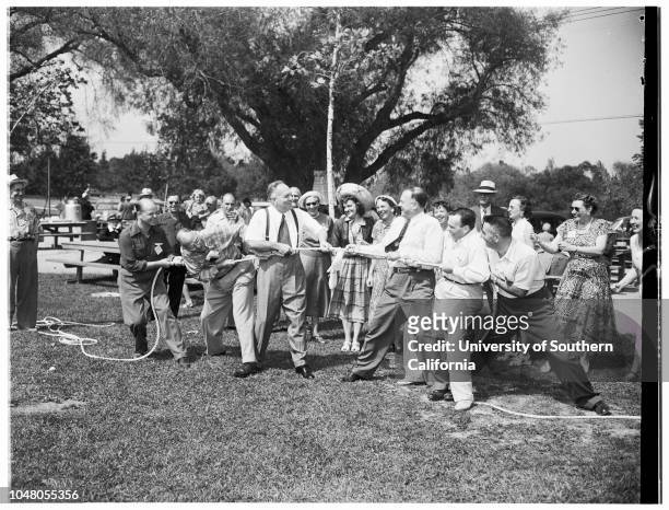 Republican Assembly picnic, 11 August 1951. Wayne Van Buskirk;Steadman G Smith;Lieutenant Governor Goodwin J Knight;Judge Frederick F Houser;Charles...