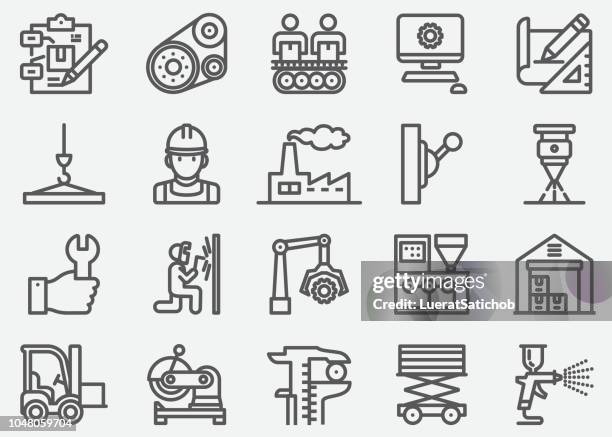 ilustraciones, imágenes clip art, dibujos animados e iconos de stock de iconos de línea de fabricación - montar