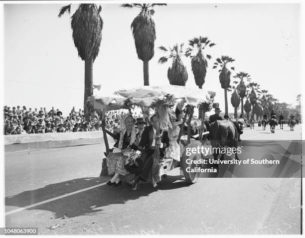 Santa Barbara Fiesta and Old Spanish Days, 23 August 1951. Lia Parker -- 17 years;John Gault ;massed [amasssed] colors;Stanley Case;Mildred...